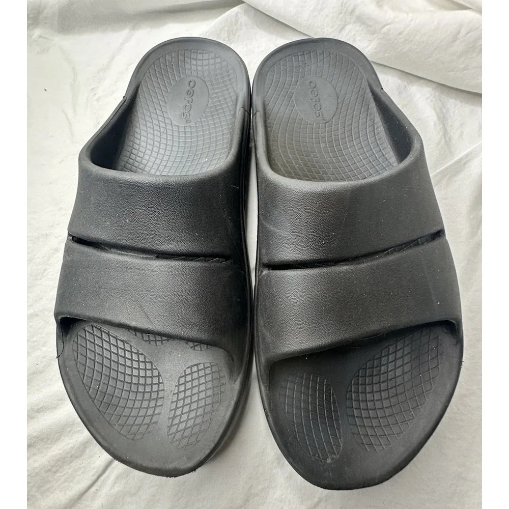 OOFOS OOahh OOahh‎ Slide Sandals Mens 10 Women's 12 Black Slip On Comfort
